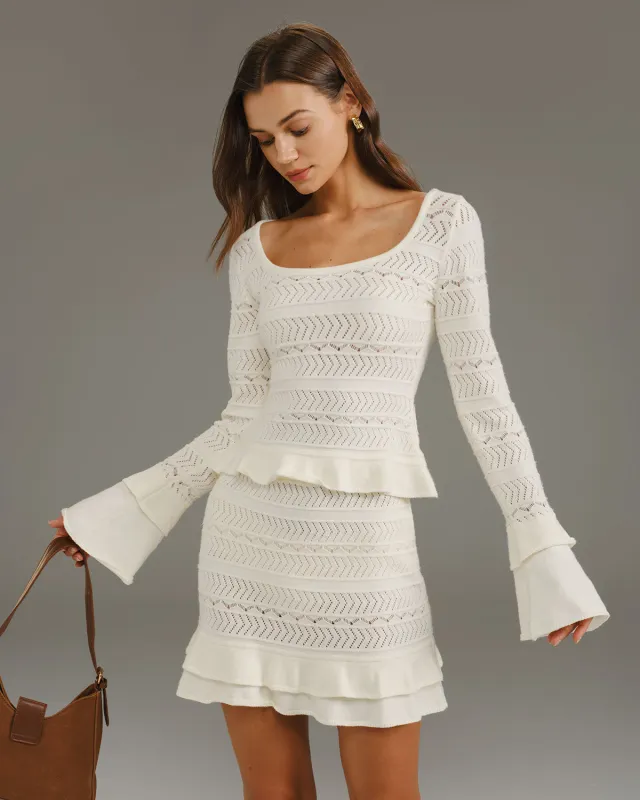 Beige Ruffle Bell Sleeve Tee sold by rihoas