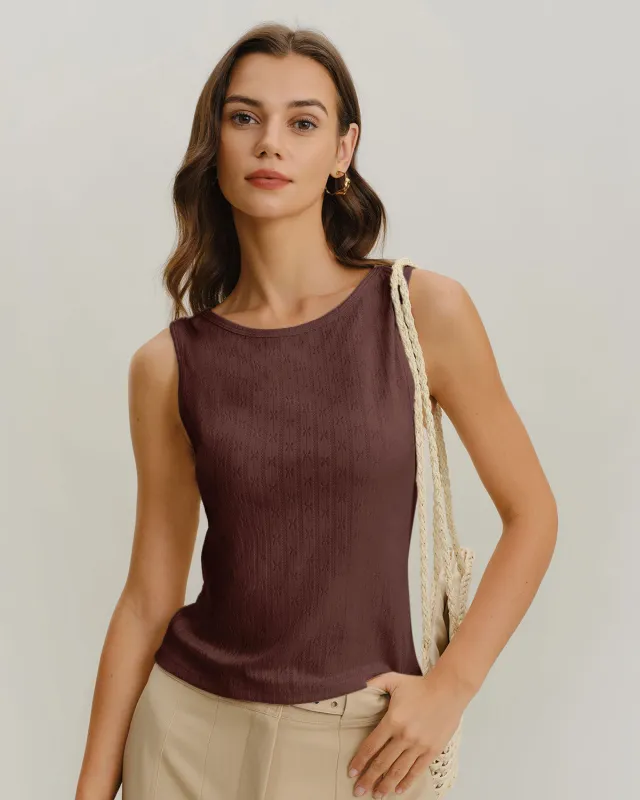 Coffee Boat Neck Ribbed Knit Tank Top sold by rihoas