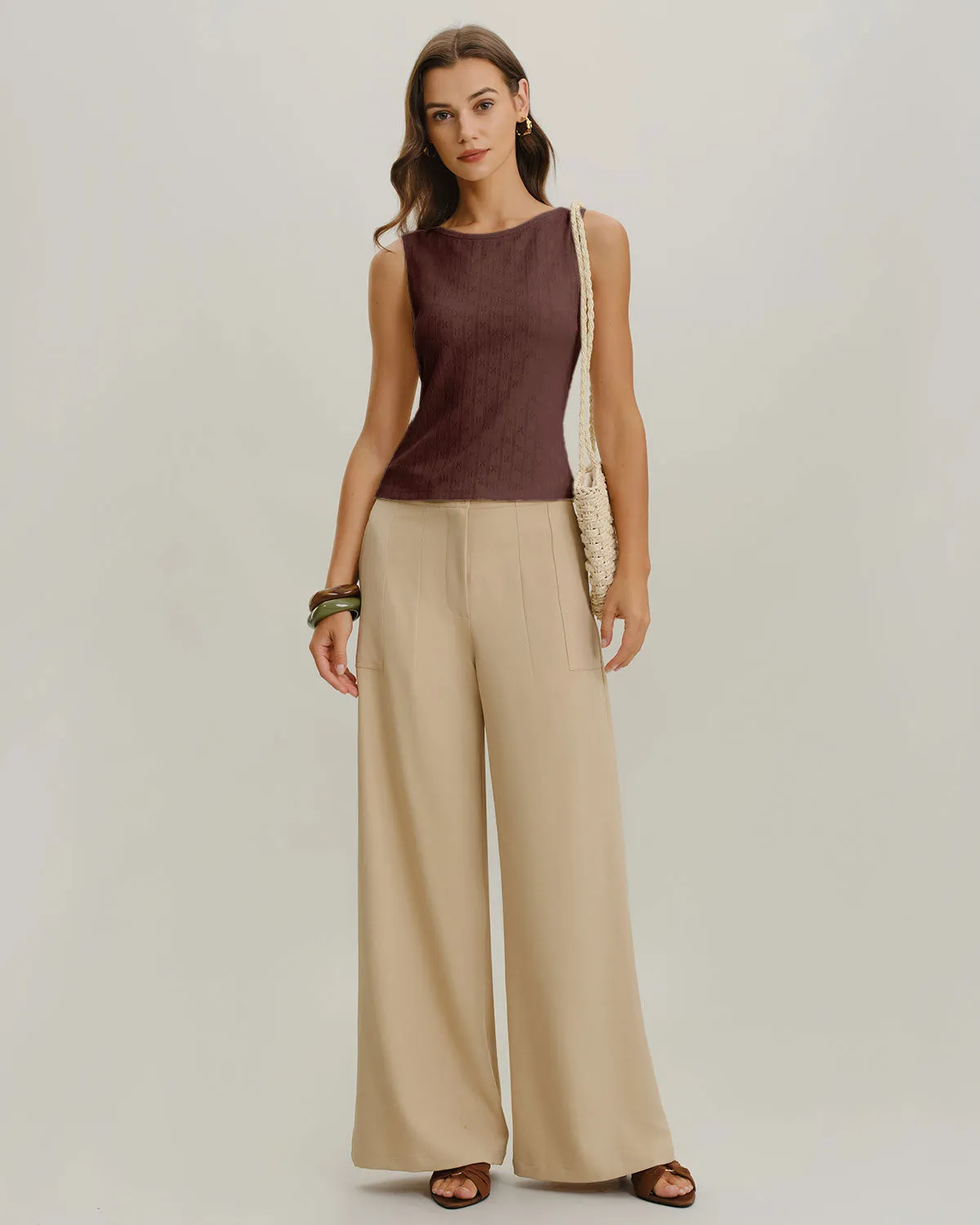 Coffee Boat Neck Ribbed Knit Tank Top sold by rihoas product image thumbnail 4