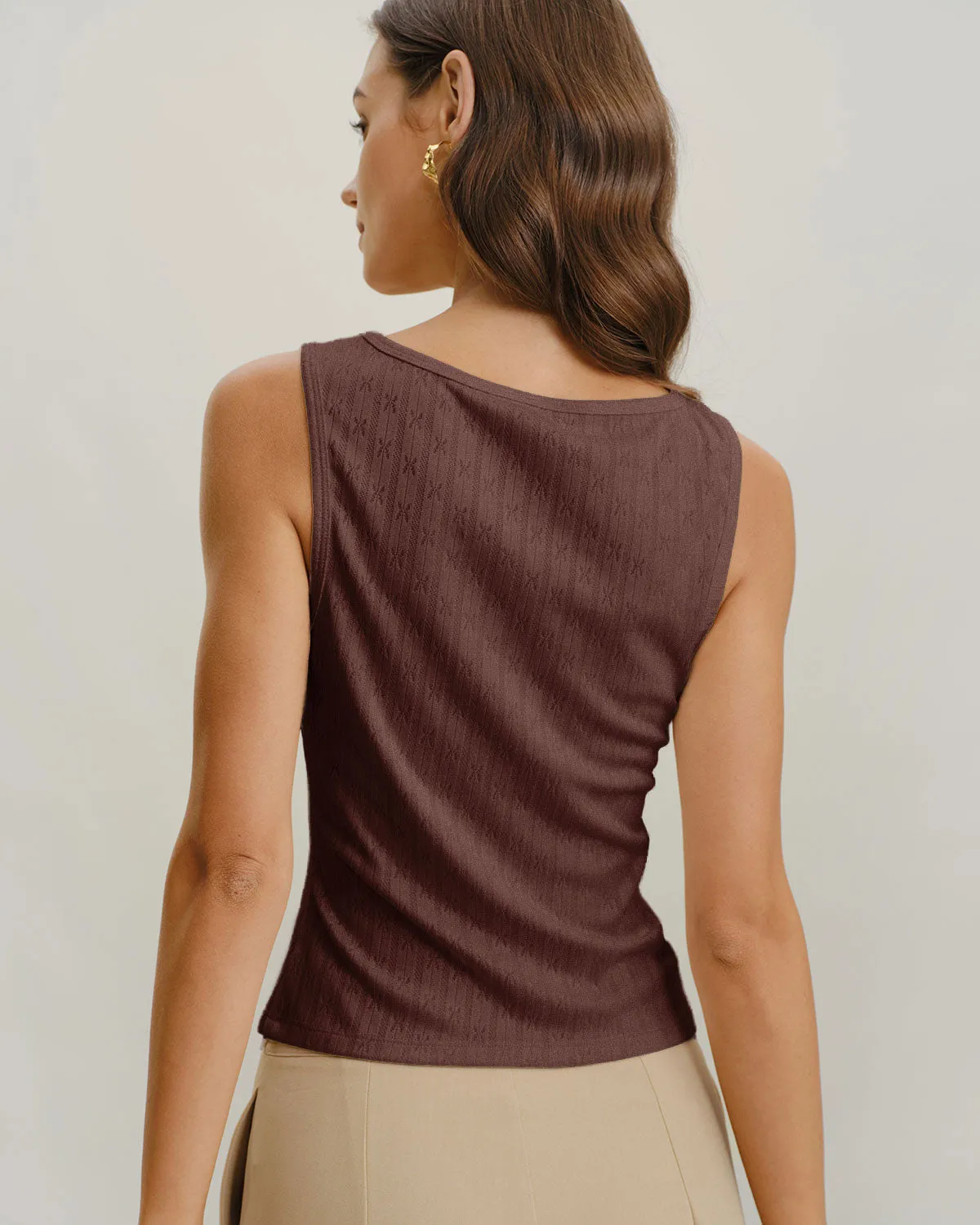 Coffee Boat Neck Ribbed Knit Tank Top sold by rihoas product image thumbnail 3