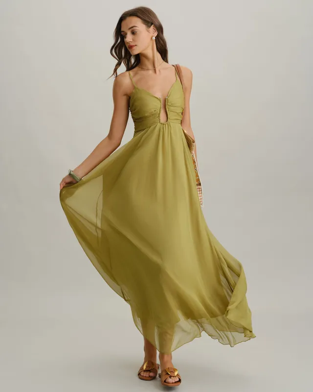 Green Flowy Slip Maxi Dress sold by rihoas