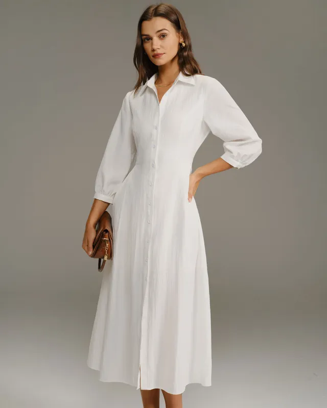 White A-Line Button Midi Dress sold by rihoas