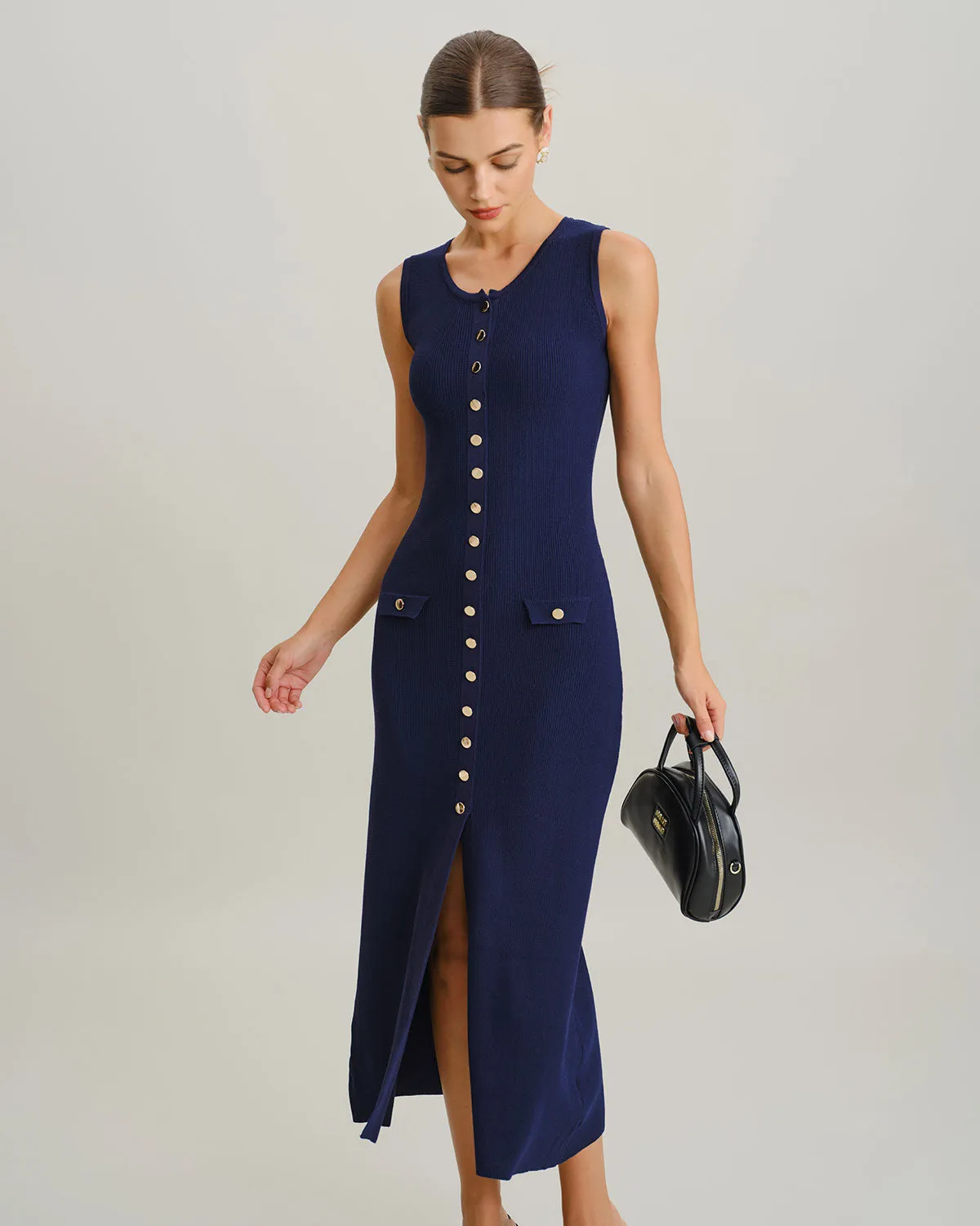Blue U Neck Sleeveless Sweater Dress sold by rihoas product image thumbnail 3