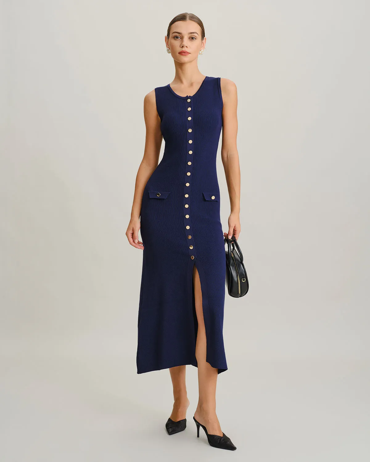 Blue U Neck Sleeveless Sweater Dress sold by rihoas product image thumbnail 4
