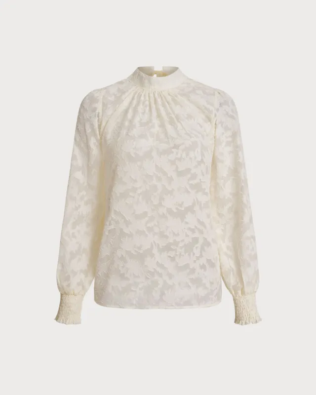 Apricot Jacquard Mock Neck Blouse sold by rihoas
