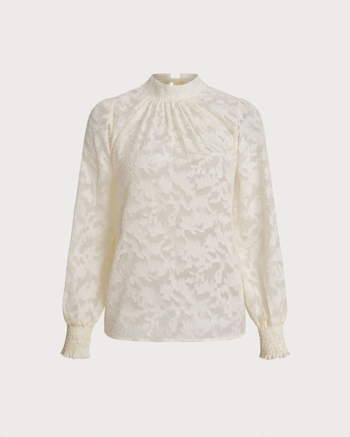 Apricot Jacquard Mock Neck Blouse sold by rihoas