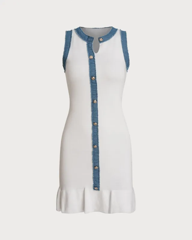 White Contrast Bodycon Sleeveless Sweater Dress sold by rihoas