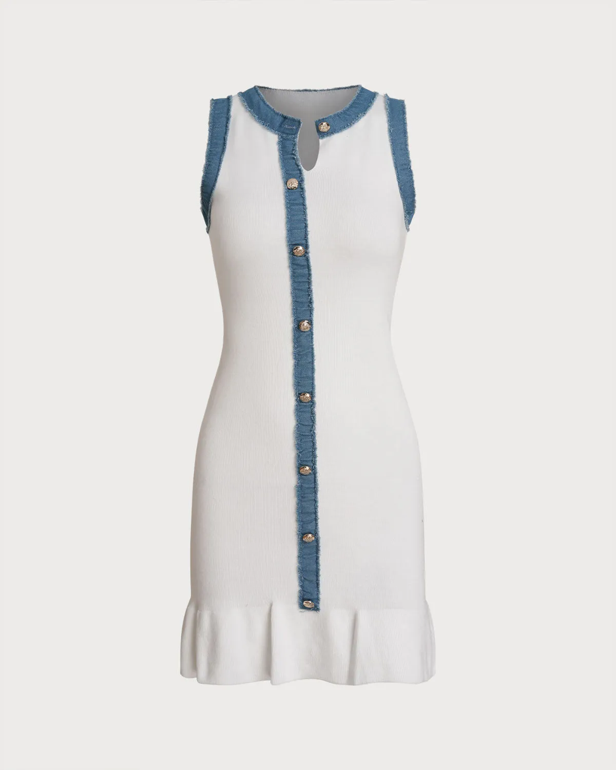 White Contrast Bodycon Sleeveless Sweater Dress sold by rihoas