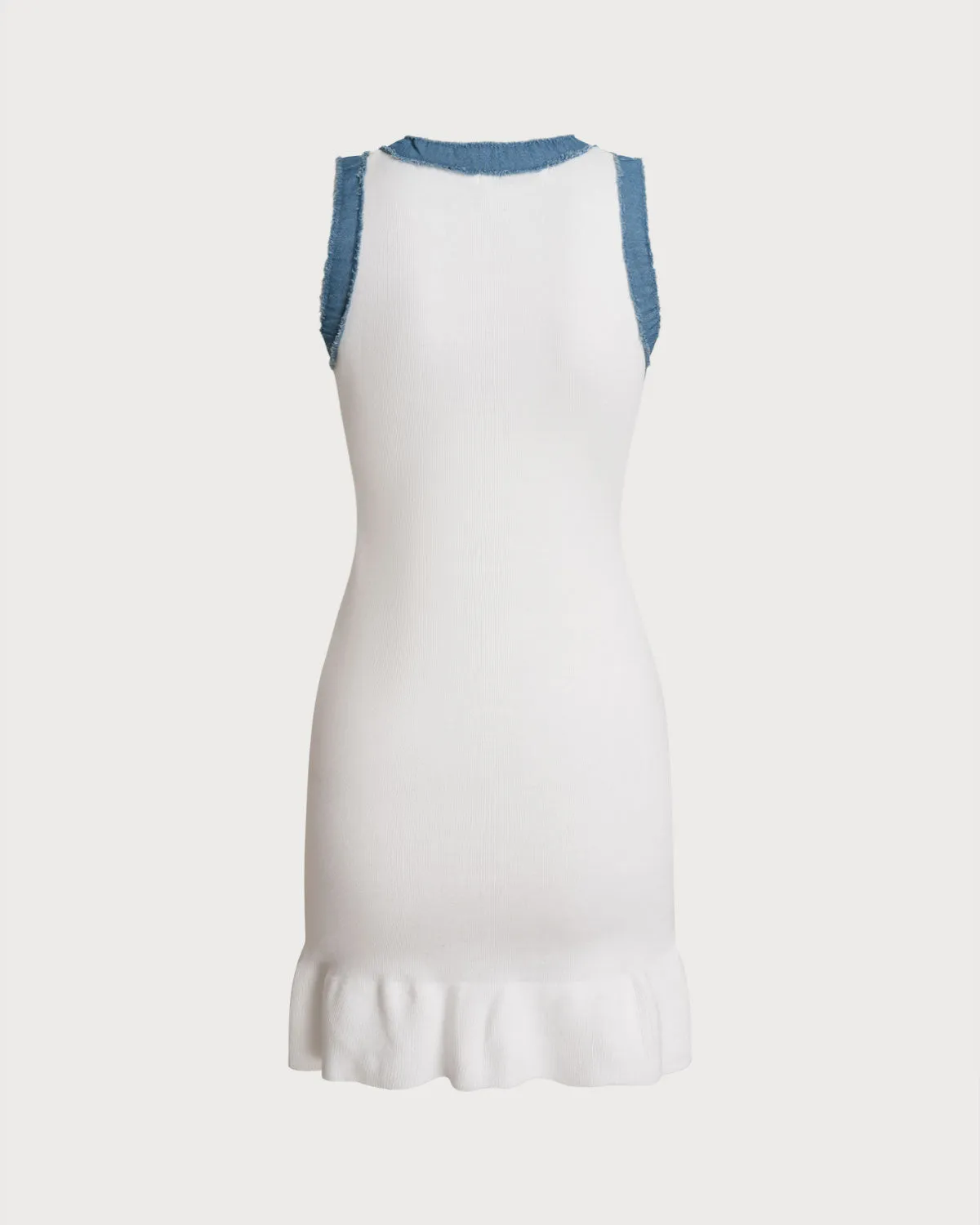 White Contrast Bodycon Sleeveless Sweater Dress sold by rihoas product image thumbnail 2
