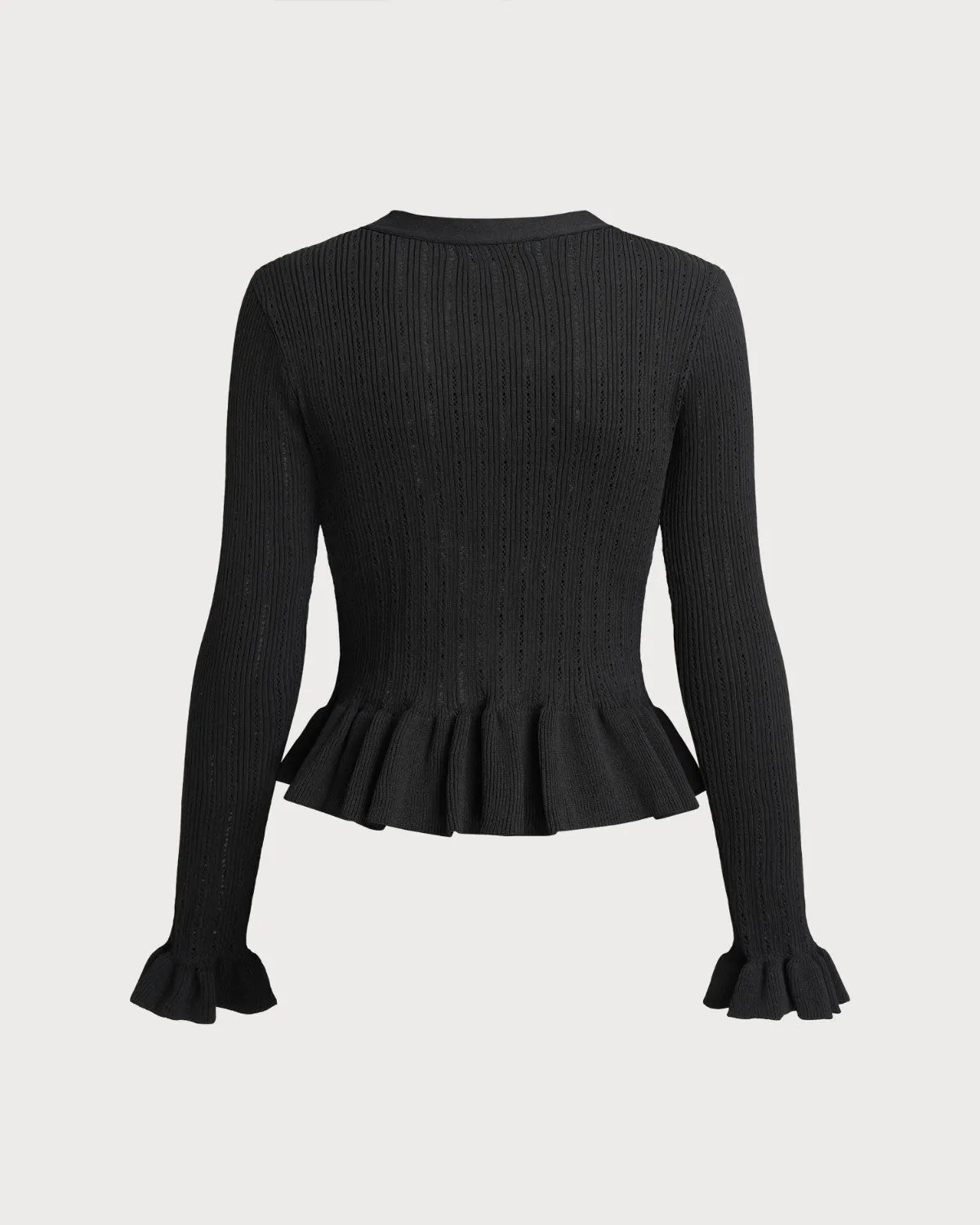 Black V Neck Bell Sleeve Knit Cardigan sold by rihoas product image thumbnail 2