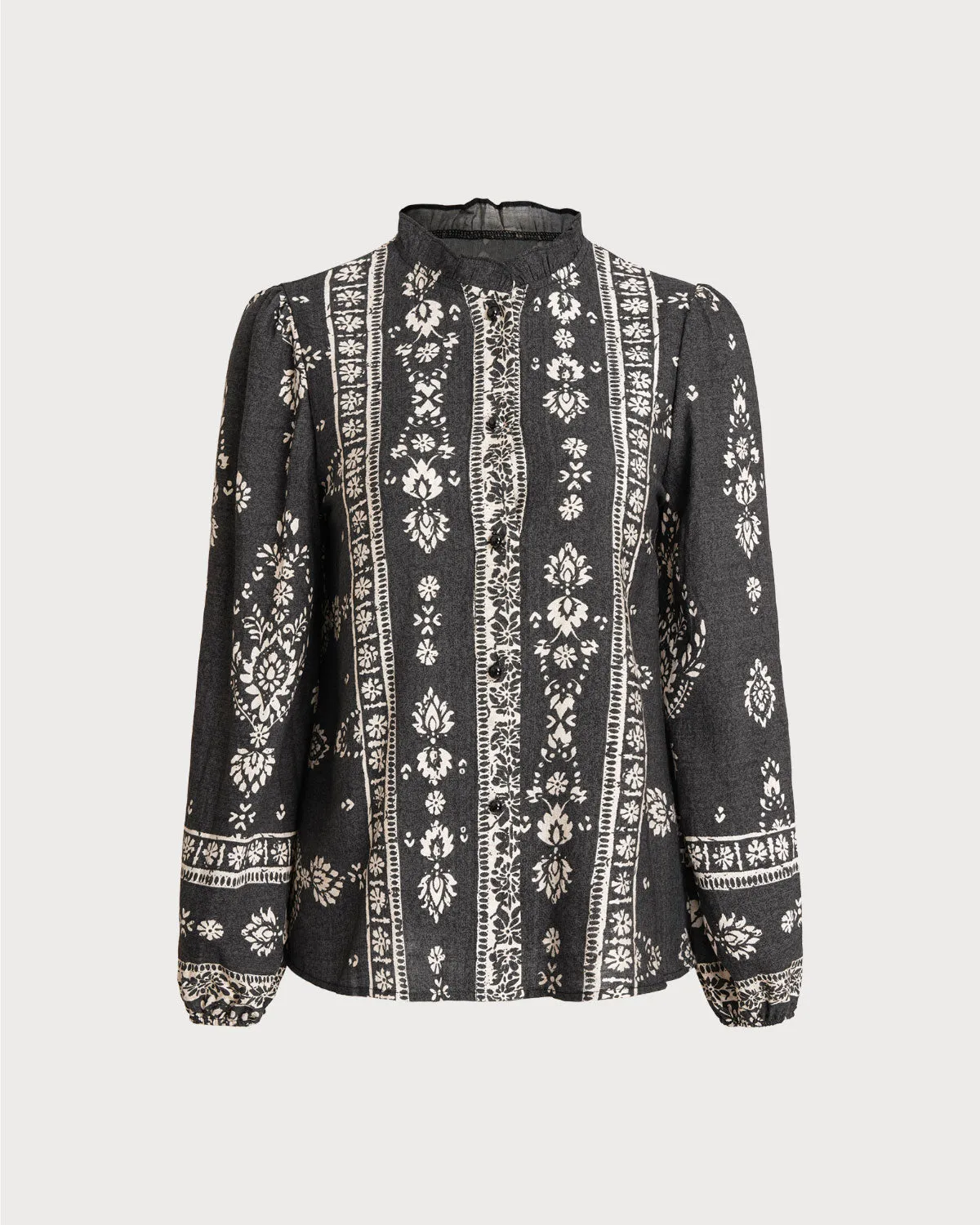 Black Floral Lantern Sleeve Shirt sold by rihoas