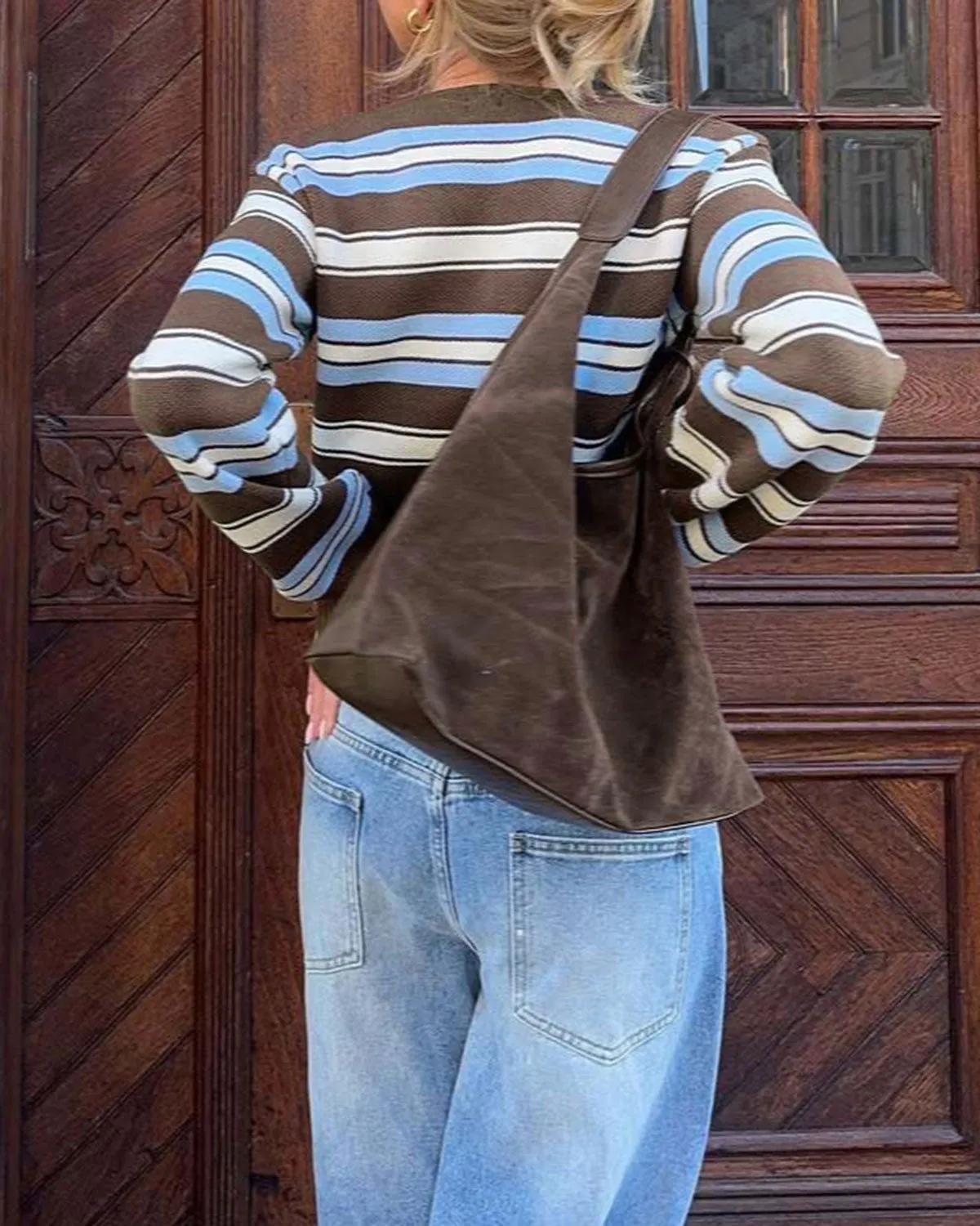 Brown Striped V Neck Knit Cardigan sold by rihoas product image thumbnail 5