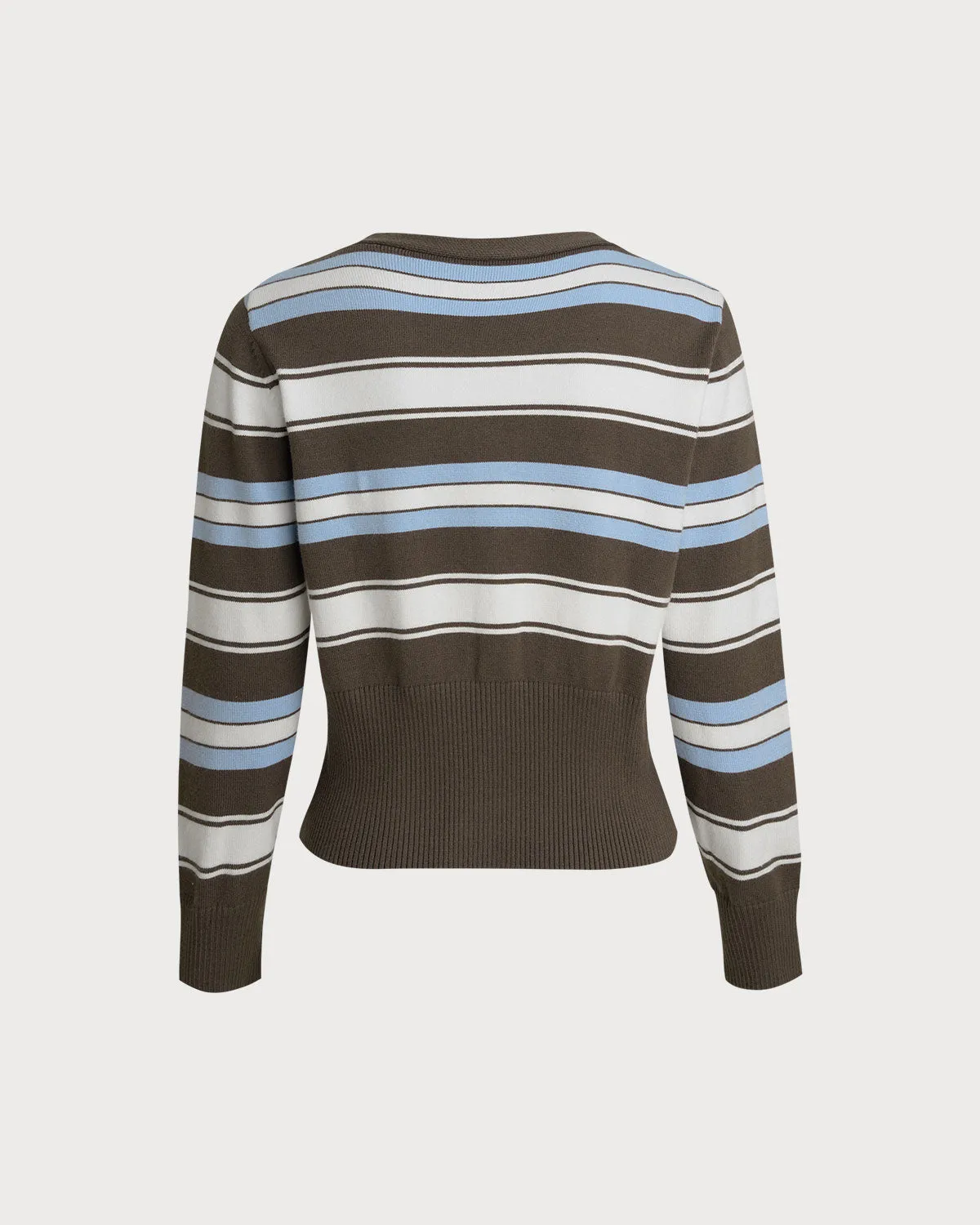 Brown Striped V Neck Knit Cardigan sold by rihoas product image thumbnail 2