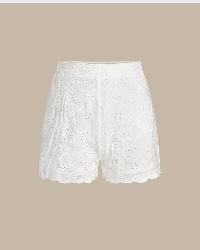 White Jacquard Natural Waisted Shorts sold by rihoas