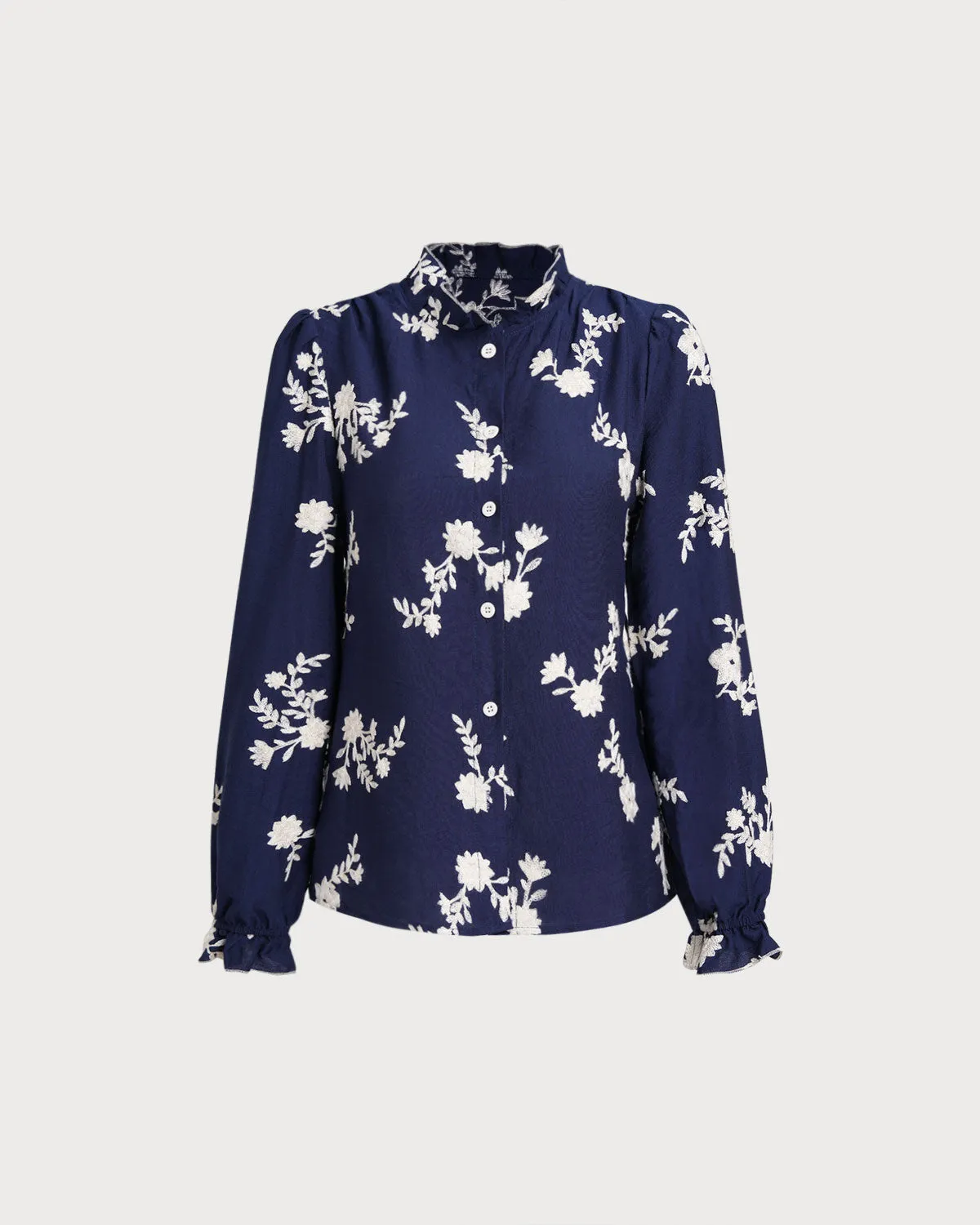 Navy Floral Poet Sleeve Shirt sold by rihoas product image thumbnail 5