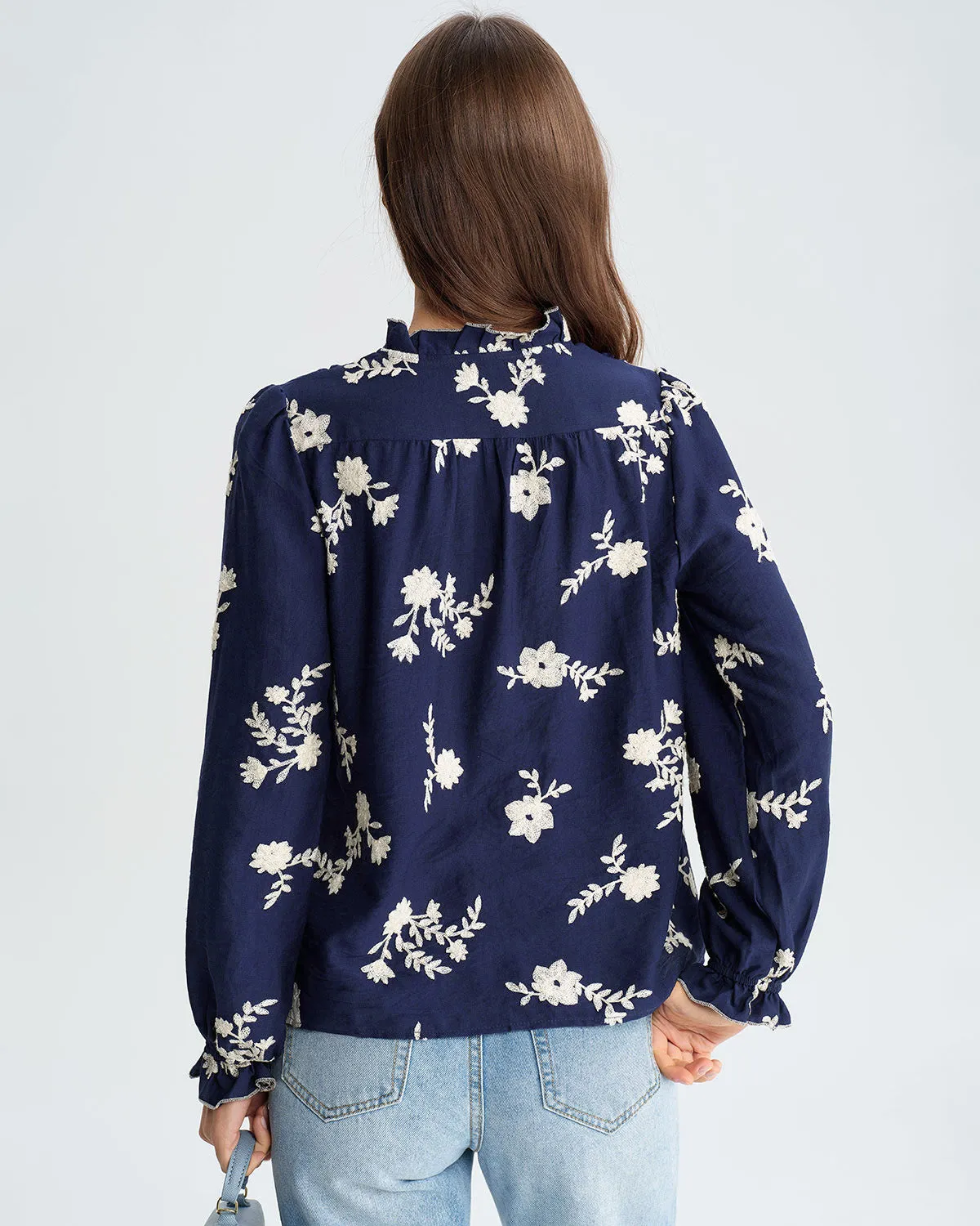 Navy Floral Poet Sleeve Shirt sold by rihoas product image thumbnail 4