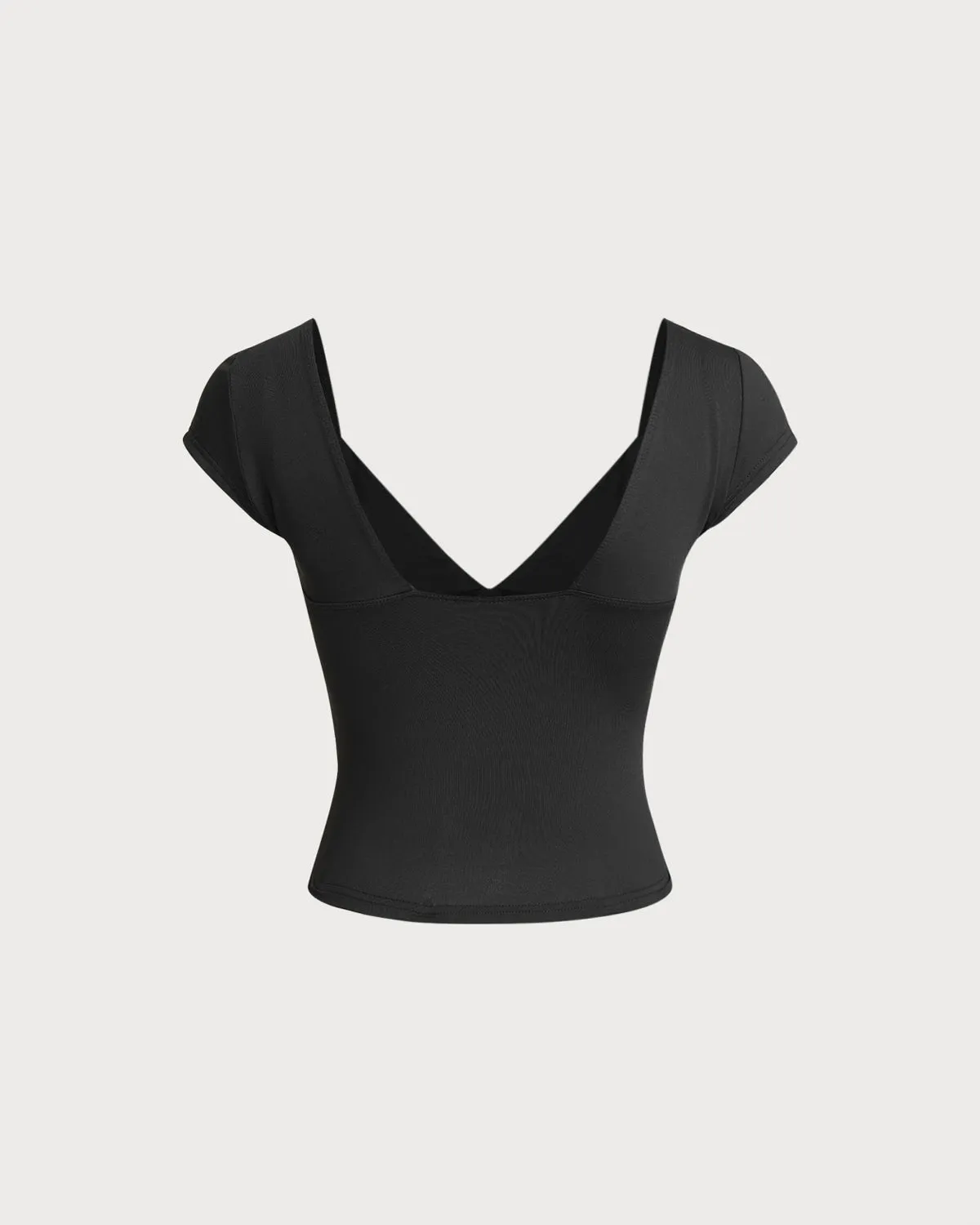 Black V Neck Cap Sleeve Tee sold by rihoas product image thumbnail 2