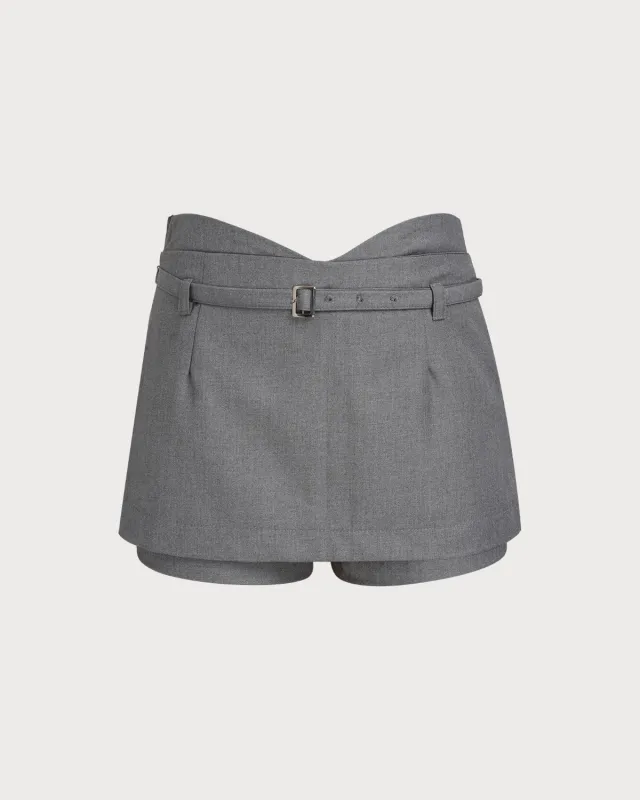 Grey Natural Waisted Belt Skort sold by rihoas
