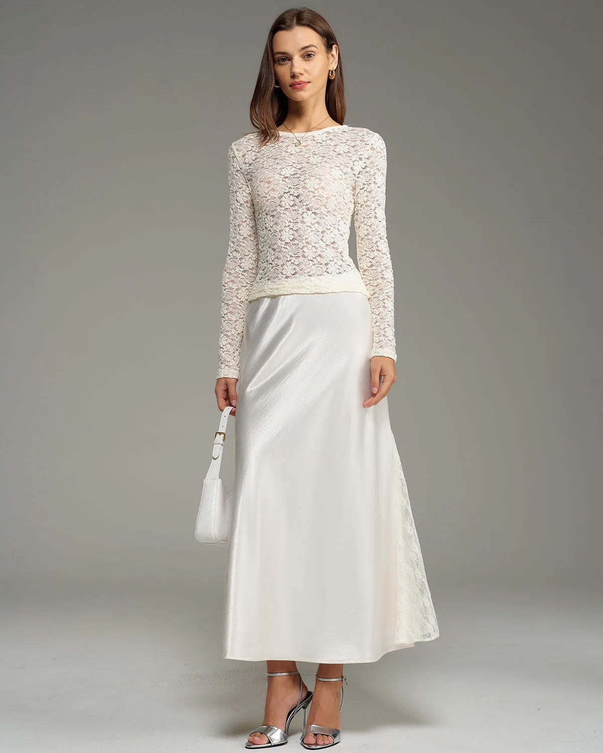 Beige Elastic Waist Natural Waisted Mermaid Skirt sold by rihoas product image thumbnail 3