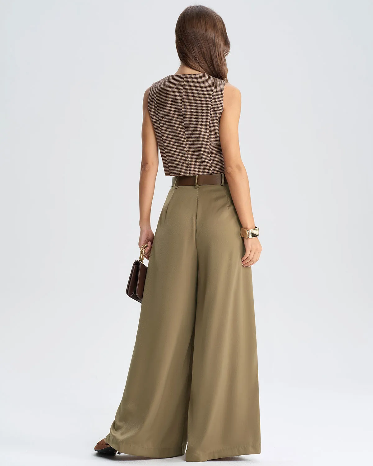 Khaki Natural Waisted Wide Leg Casual Pants sold by rihoas product image thumbnail 5