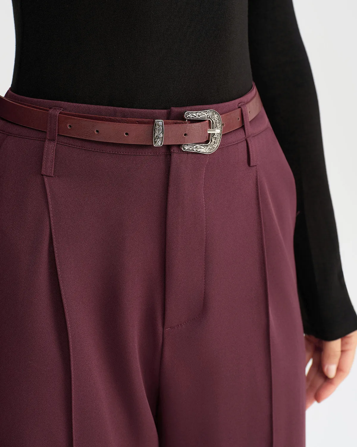 Wine Red Natural Waisted Casual Pants sold by rihoas product image thumbnail 2