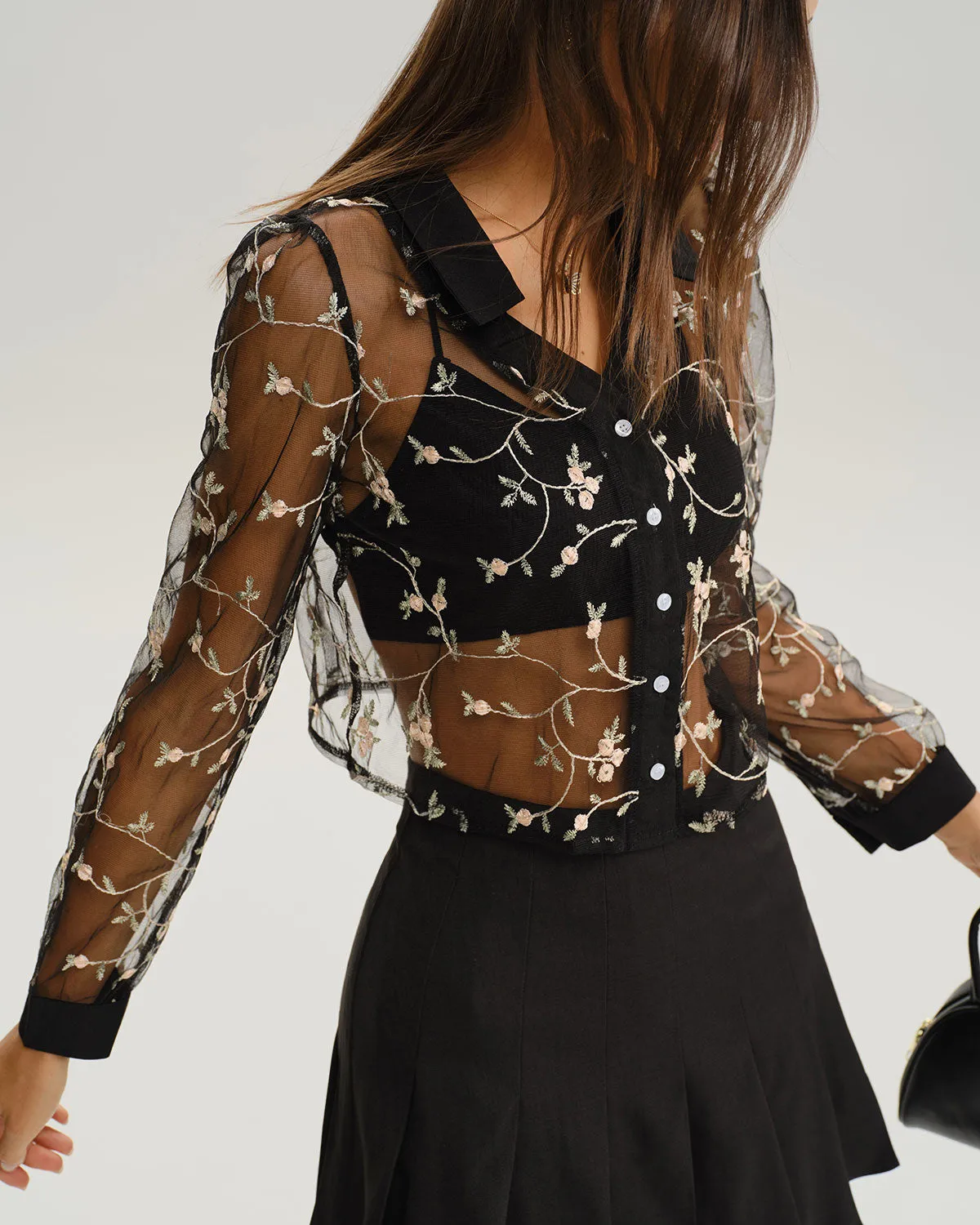 Black V Neck See Through Blouse sold by rihoas product image thumbnail 2