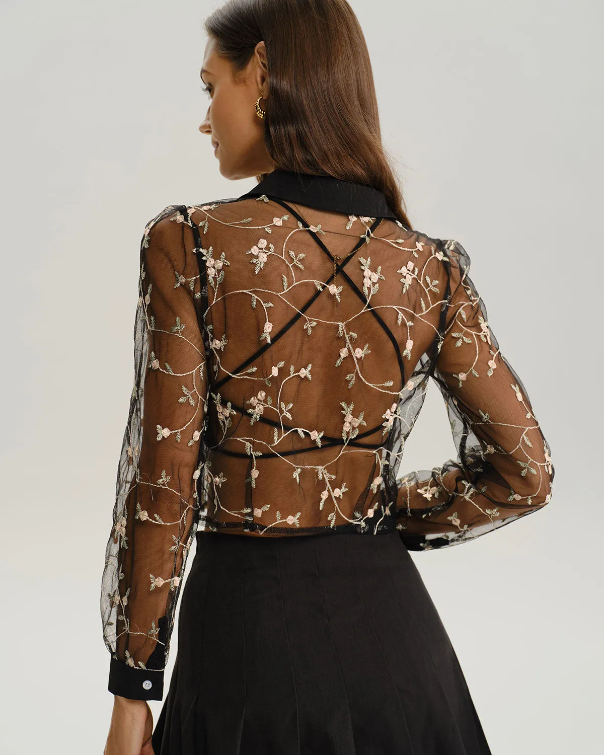 Black V Neck See Through Blouse sold by rihoas product image thumbnail 4