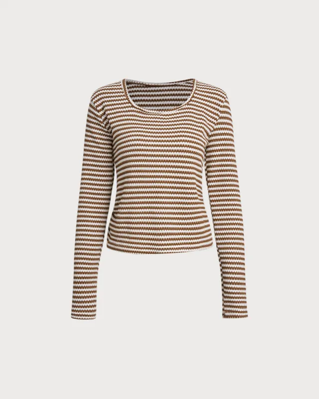 Brown Striped Casual Tee sold by rihoas
