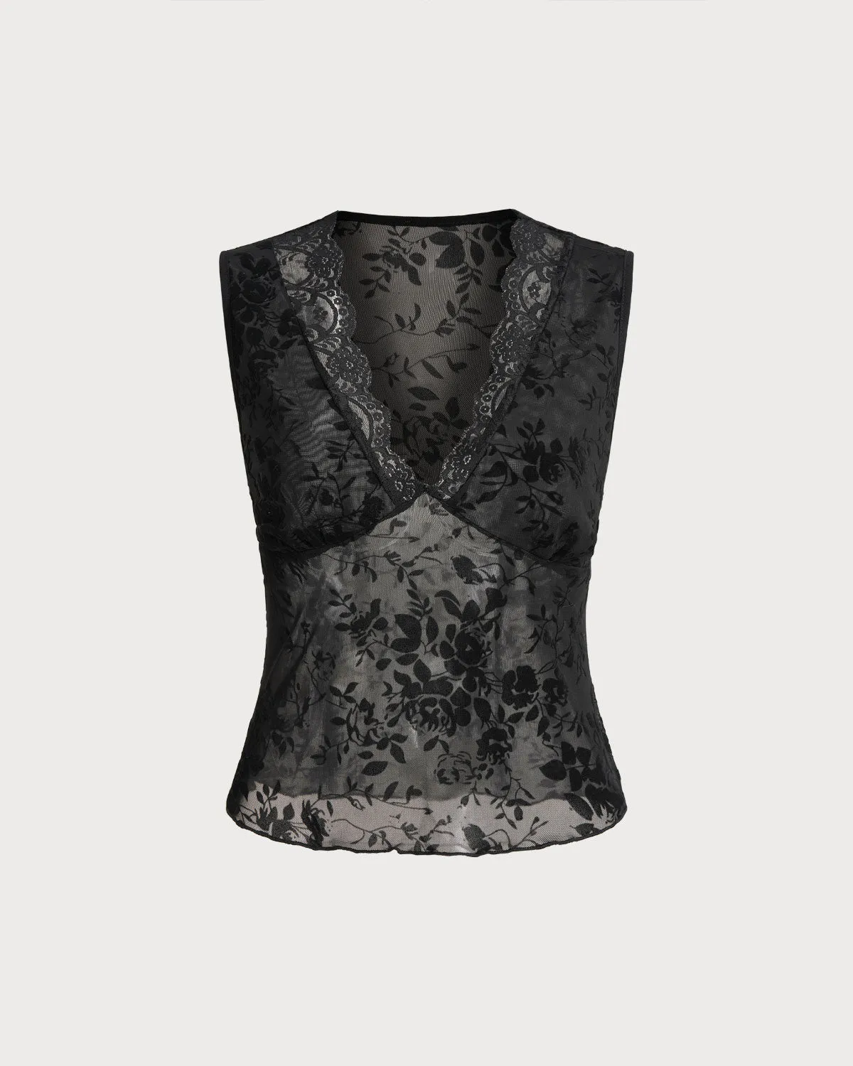 Black Lace V Neck Tank Top sold by rihoas product image thumbnail 3