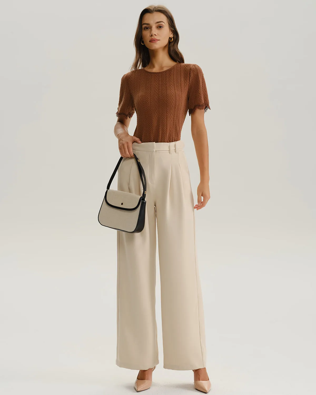 Brown Round Neck Textured Knit Tee sold by rihoas product image thumbnail 5