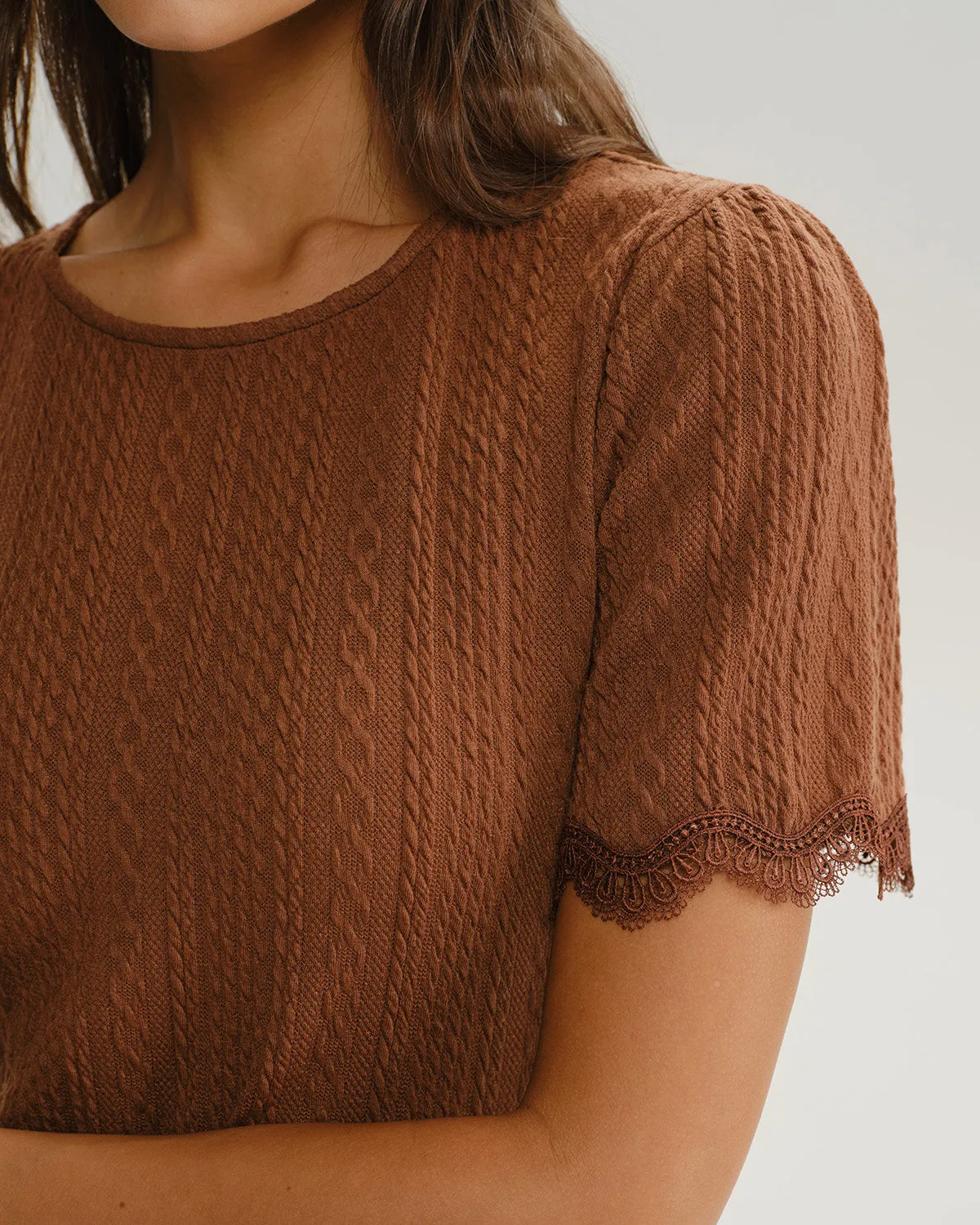 Brown Round Neck Textured Knit Tee sold by rihoas product image thumbnail 3