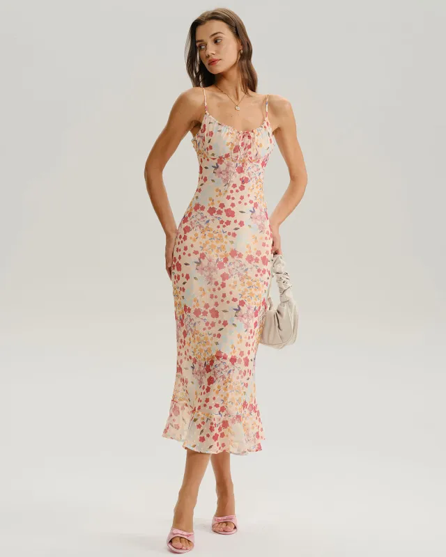 Pink Floral Bodycon Slip Midi Dress sold by rihoas