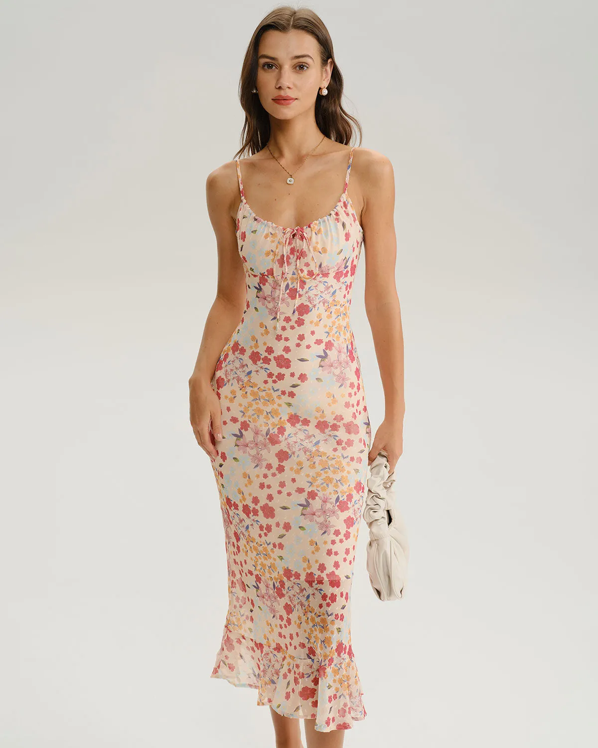 Pink Floral Bodycon Slip Midi Dress sold by rihoas product image thumbnail 3