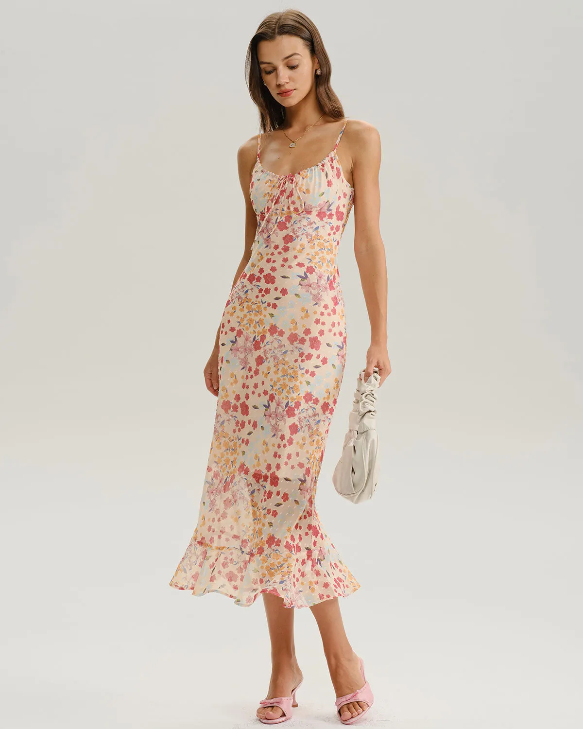 Pink Floral Bodycon Slip Midi Dress sold by rihoas product image thumbnail 4