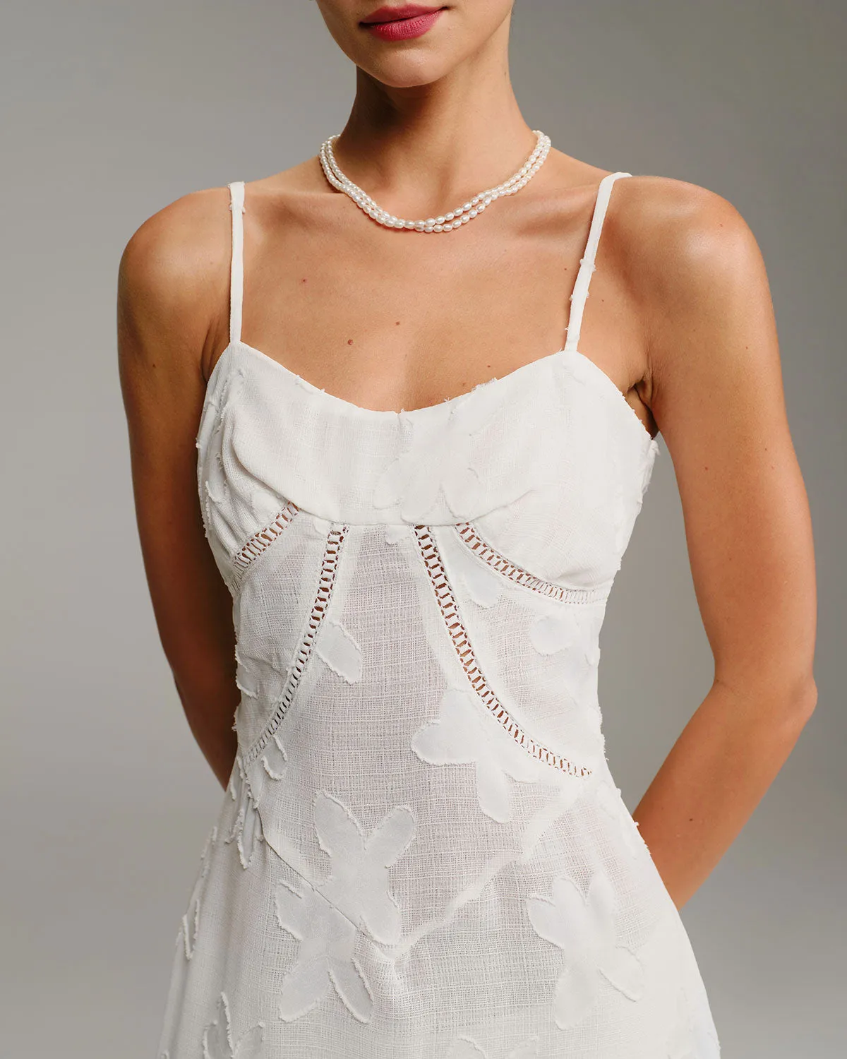 White Jacquard Slip Maxi Dress sold by rihoas product image thumbnail 2