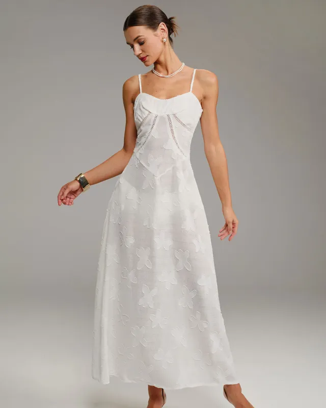 White Jacquard Slip Maxi Dress sold by rihoas