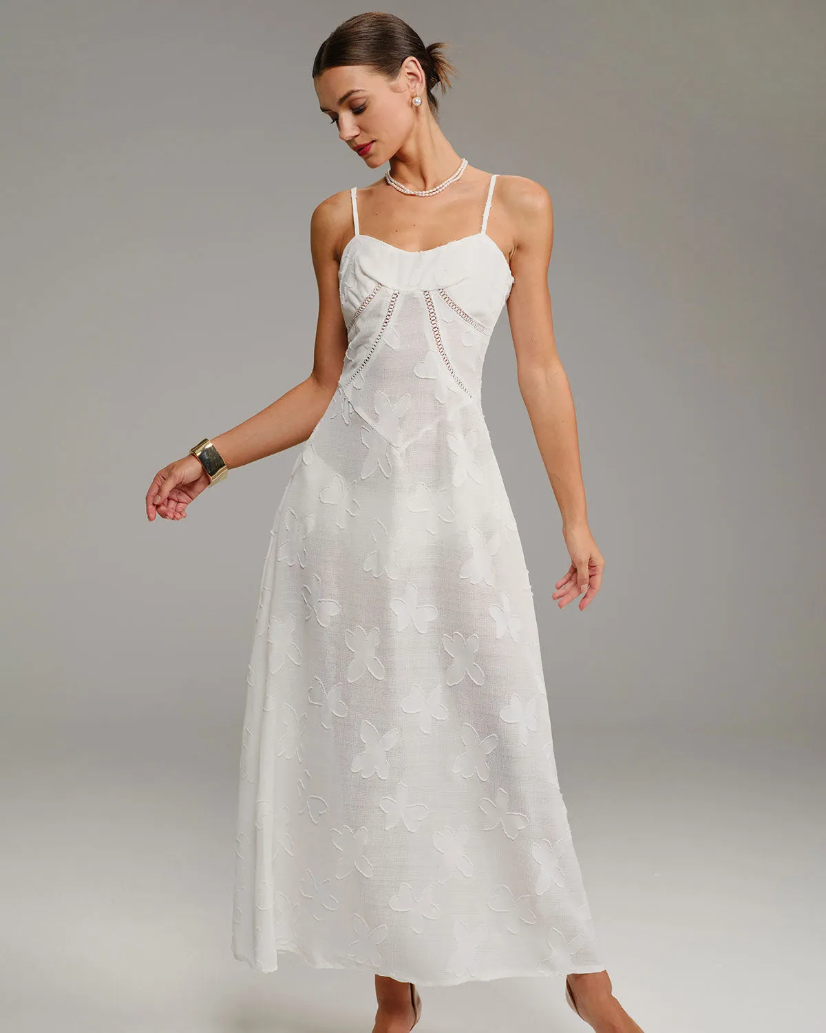 White Jacquard Slip Maxi Dress sold by rihoas