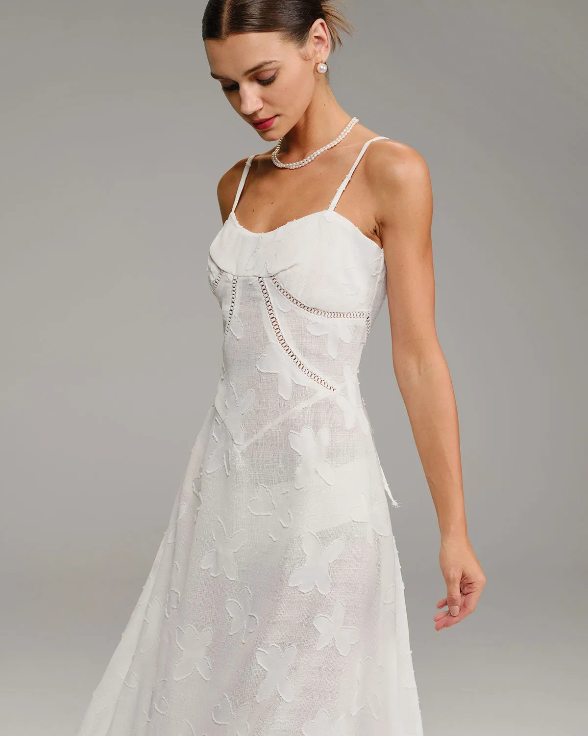 White Jacquard Slip Maxi Dress sold by rihoas product image thumbnail 3