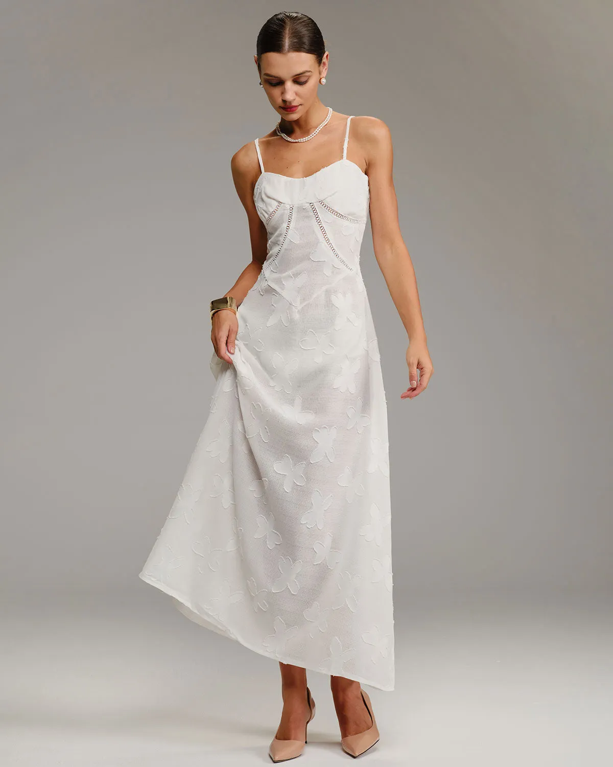 White Jacquard Slip Maxi Dress sold by rihoas product image thumbnail 4