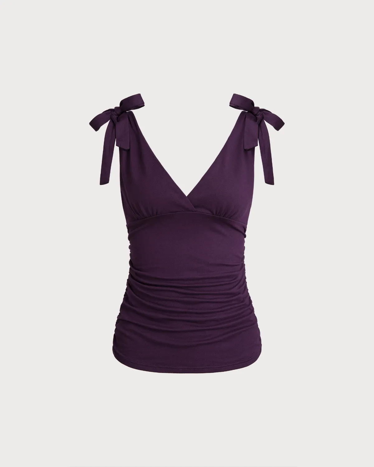 Purple V-Neck Tie Strap Tank Top sold by rihoas