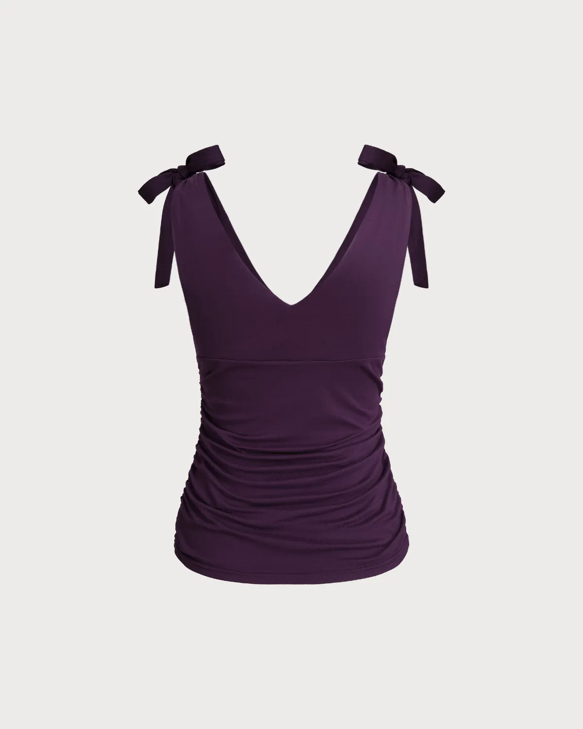 Purple V-Neck Tie Strap Tank Top sold by rihoas product image thumbnail 2