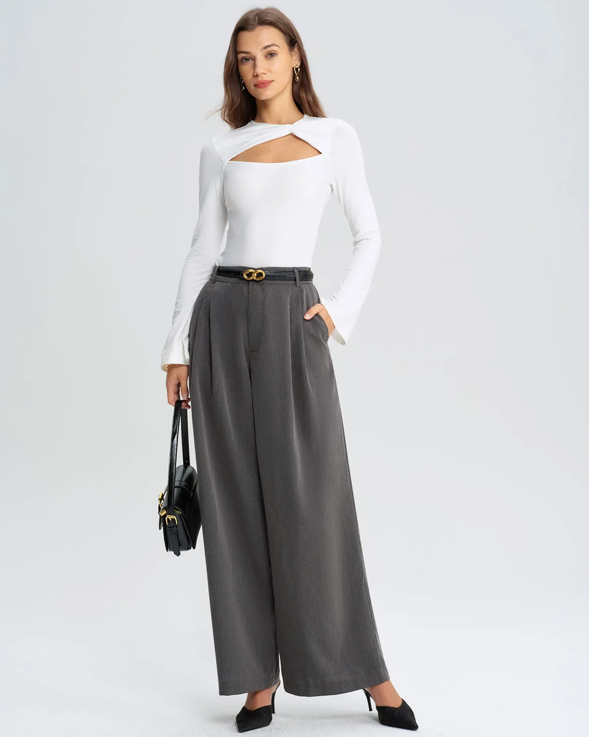 Grey Ruched Pocket Wide Leg Pants sold by rihoas product image thumbnail 4