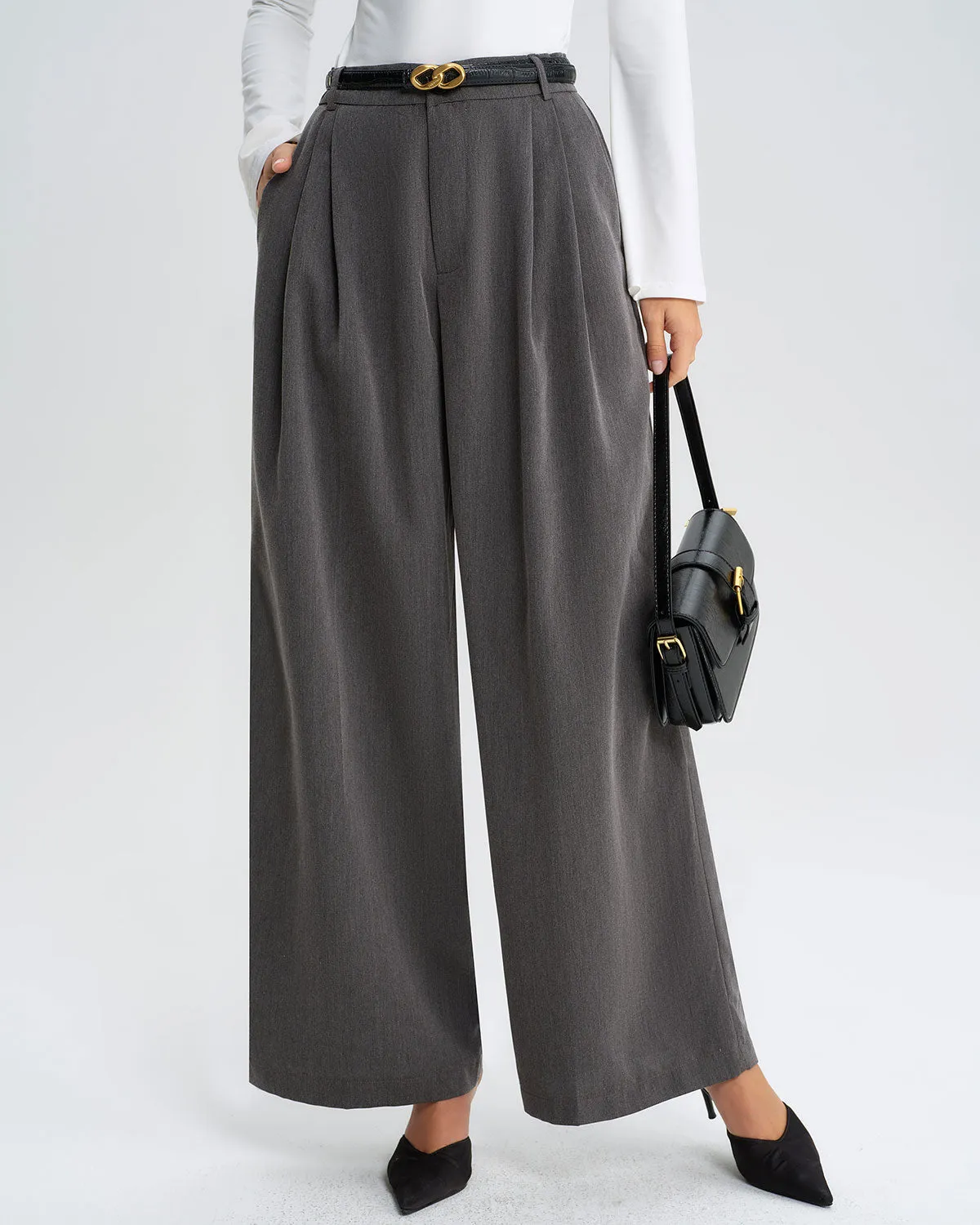 Grey Ruched Pocket Wide Leg Pants sold by rihoas