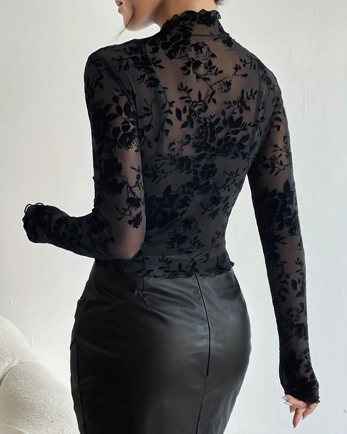 Black Floral See-through Tee sold by rihoas product image thumbnail 2
