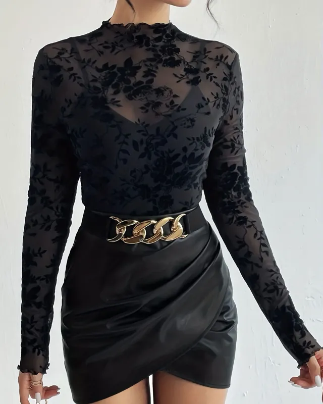 Black Floral See-through Tee sold by rihoas