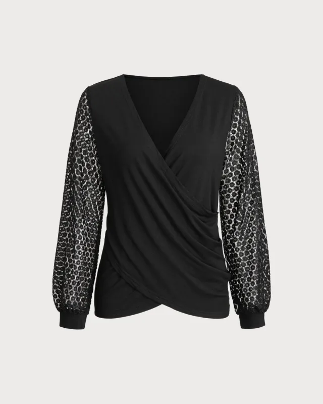 Black Ruched Lantern Sleeve Blouse sold by rihoas