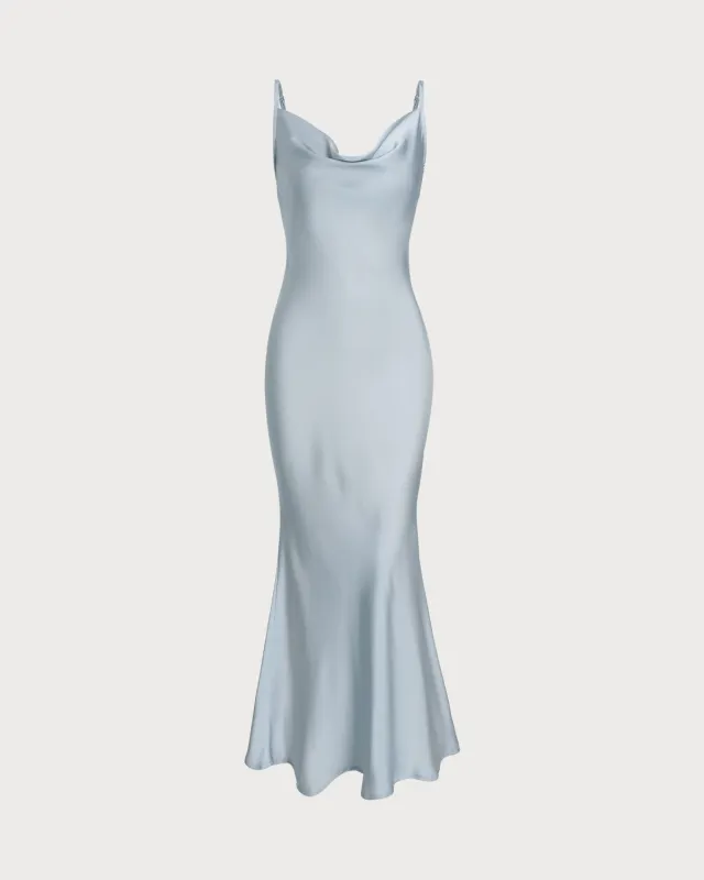 Grey Satin Slip Maxi Dress sold by rihoas