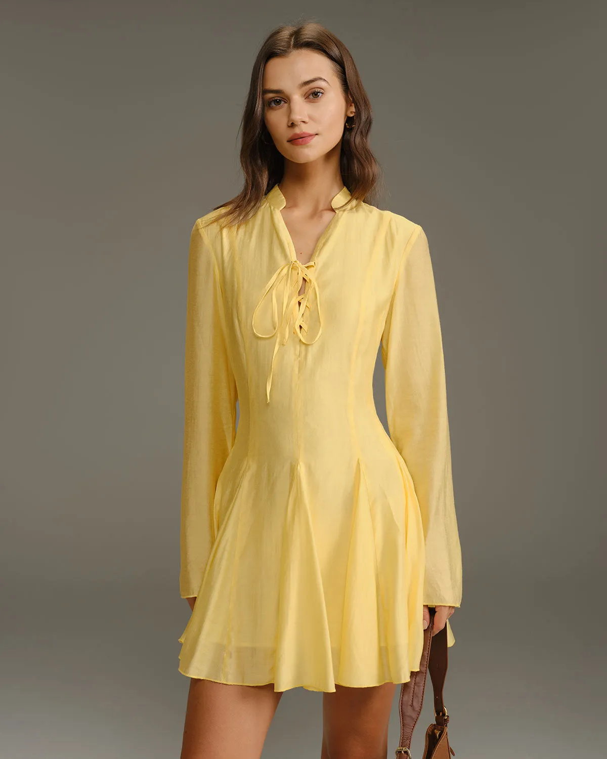 Yellow Bell Sleeve A-Line Mini Dress sold by rihoas