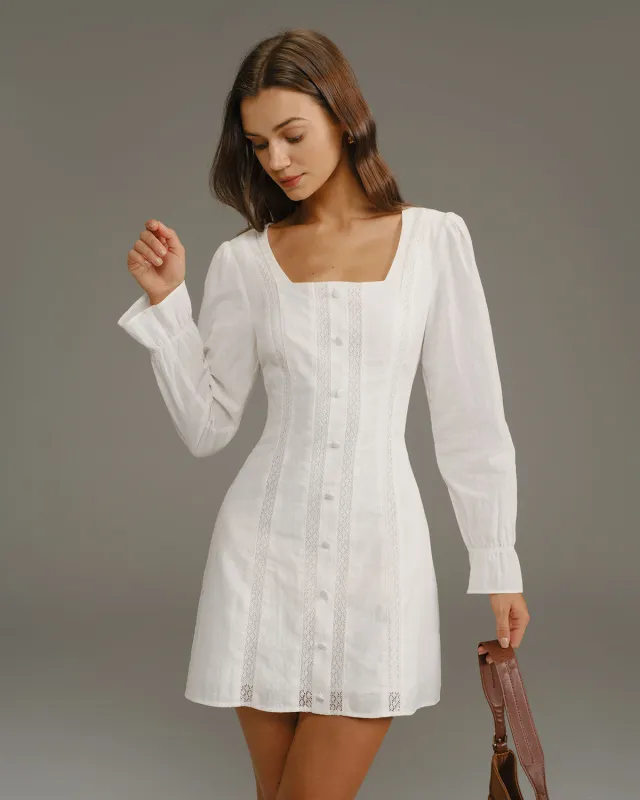 White Square Neck A-Line Mini Dress sold by rihoas