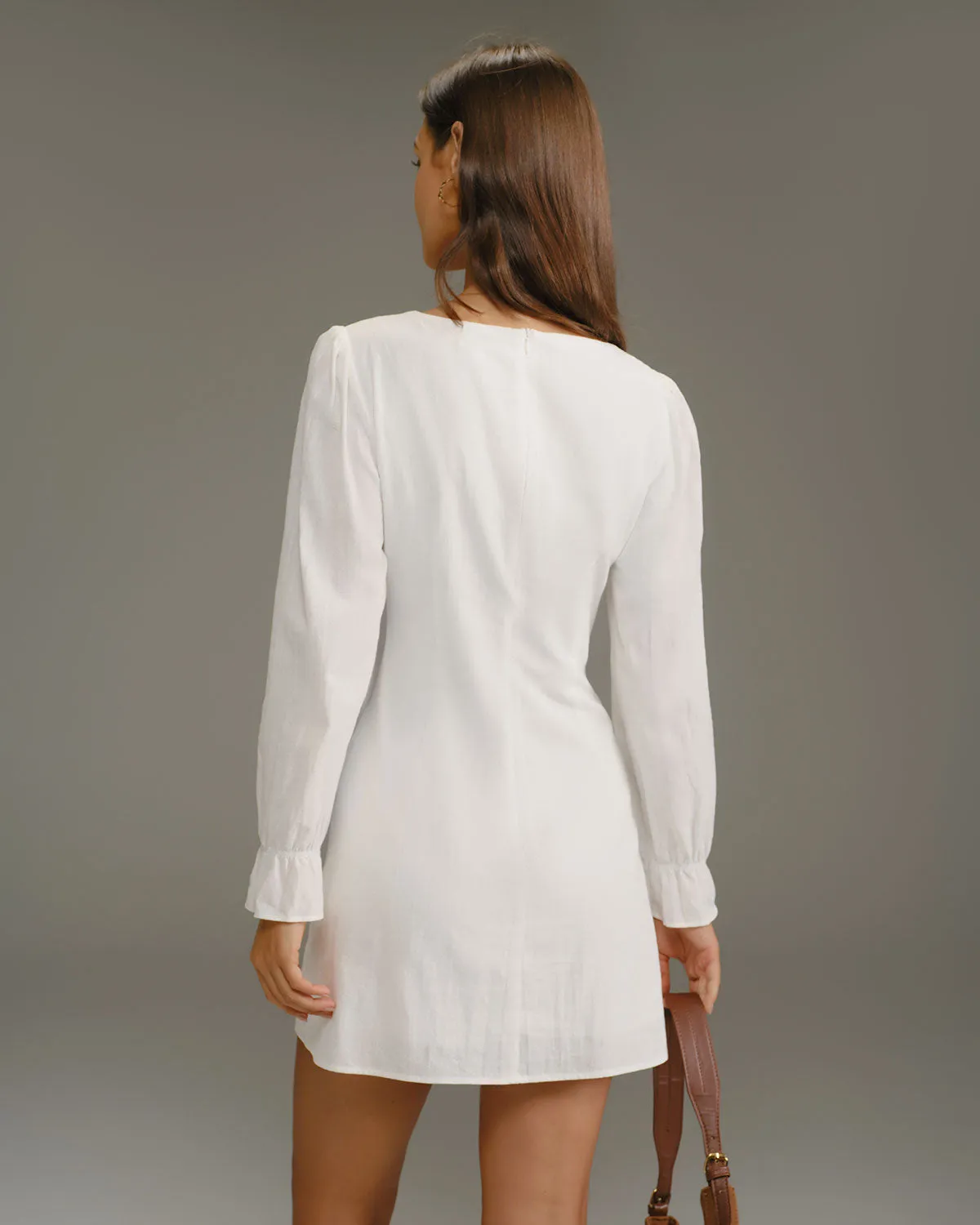 White Square Neck A-Line Mini Dress sold by rihoas product image thumbnail 4